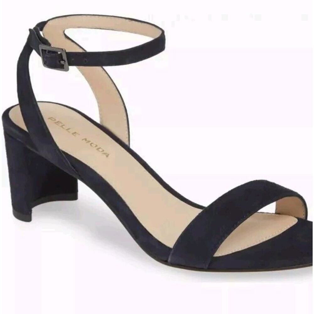 NEW Pelle Moda Womens Moira Sandal Size 7 Midnight Suede Black Demiblock Heel